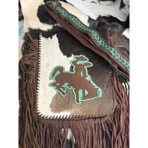 Sergio Rodeo Rider Bucking Cowhide Leather Shoulder Turquoise Crossbody HandBag